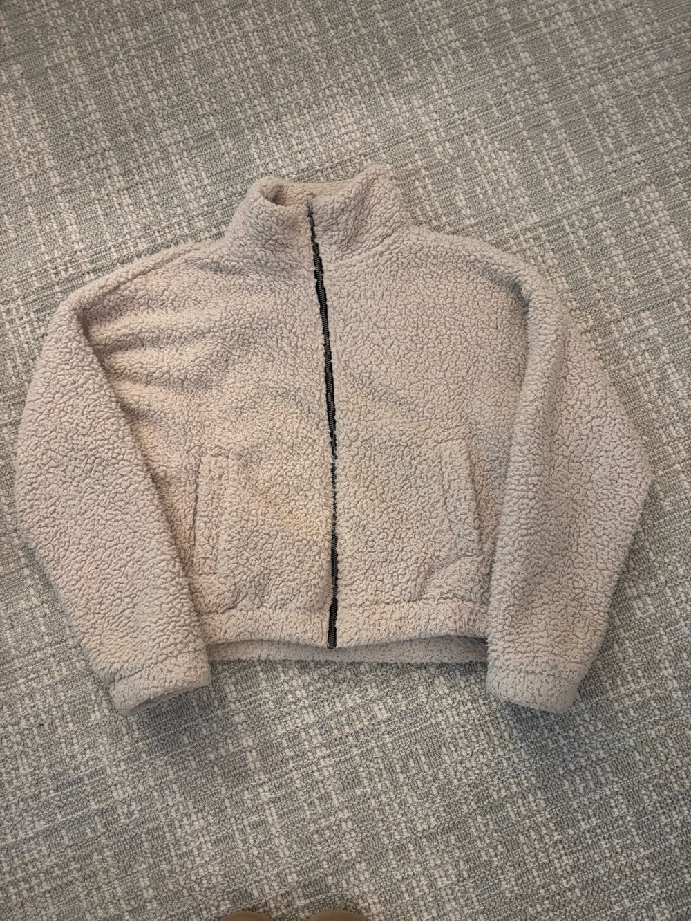 American Eagle Outfitters Cream Sherpa Zip-Up Jacket